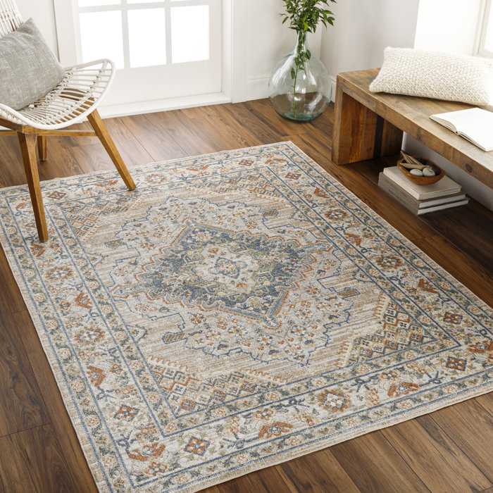 Langley Street Benbow Machine Washable Oriental Blue/Taupe Area Rug